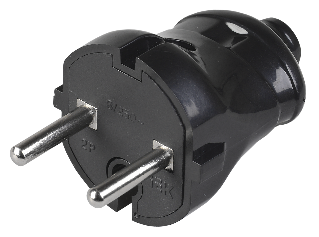 Вилка разборная прямая ВПп20-02-Ст без заземляющего контакта 6А черная IEK EVP20-06-01-K02