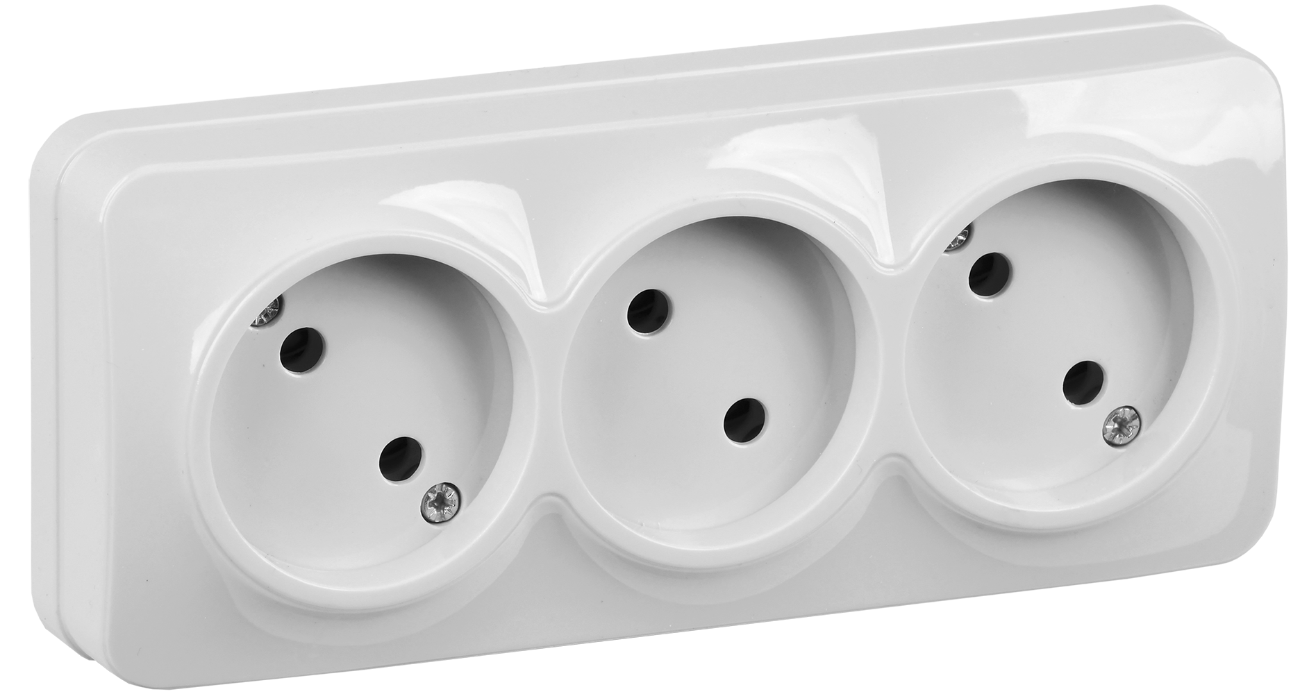 GLORY Розетка 3-местная для открытой установки без заземления без защитных шторок 10А РС23-2-ХБ белый IEK ERH30-K01-10