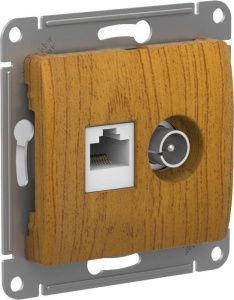 Розетка компьютерная + телевизионная 2-м Glossa RJ45 кат.5E + TV механизм дерево дуб SE GSL000589 1402914