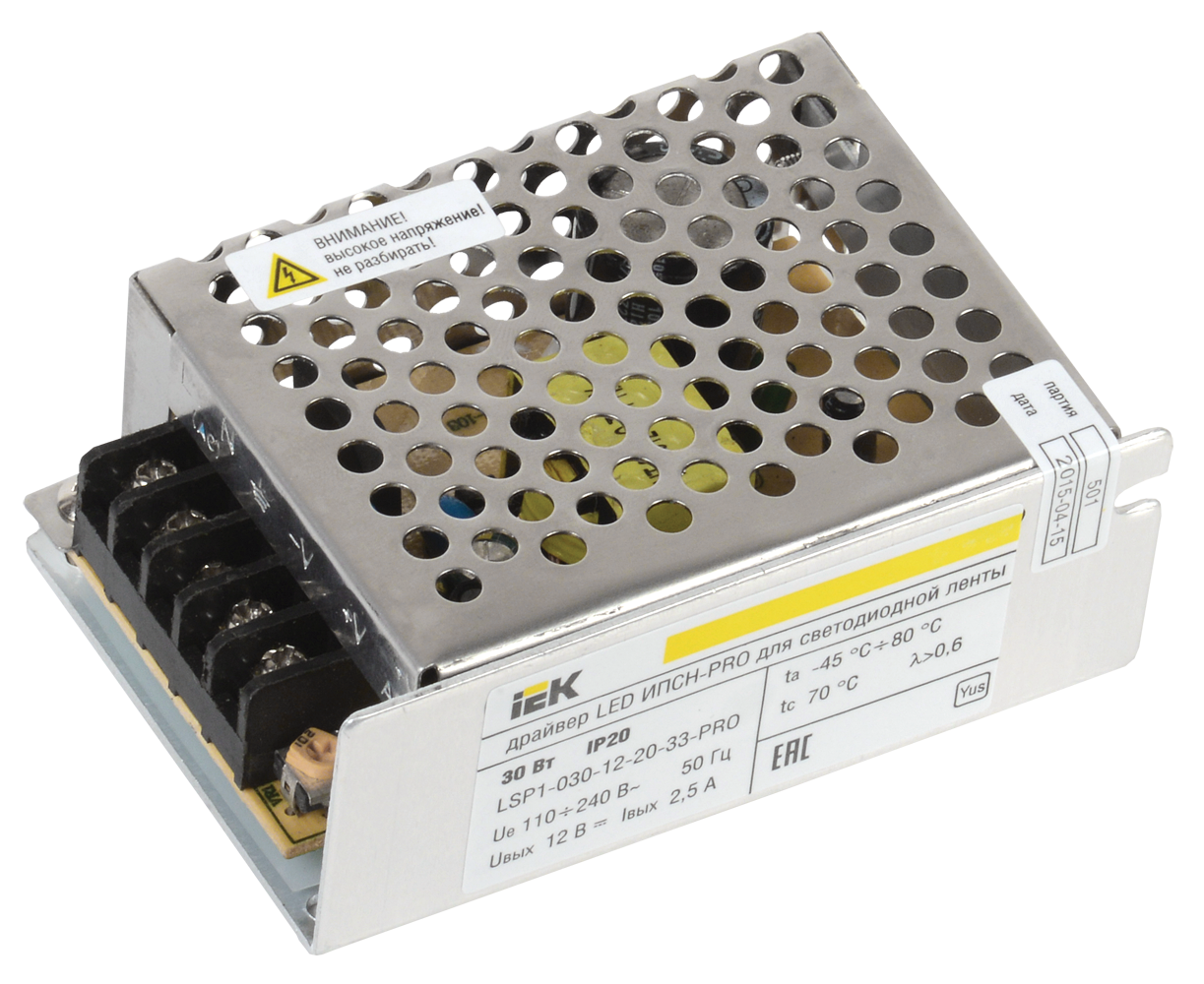 Драйвер LED ИПСН-PRO 30Вт 12В блок-клеммы IP20 IEK LSP1-030-12-20-33-PRO