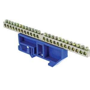 Шина "0" N (6x9мм) 24 отв. цинк синий изолятор на DIN-рейку EKF sn1-63-24-d