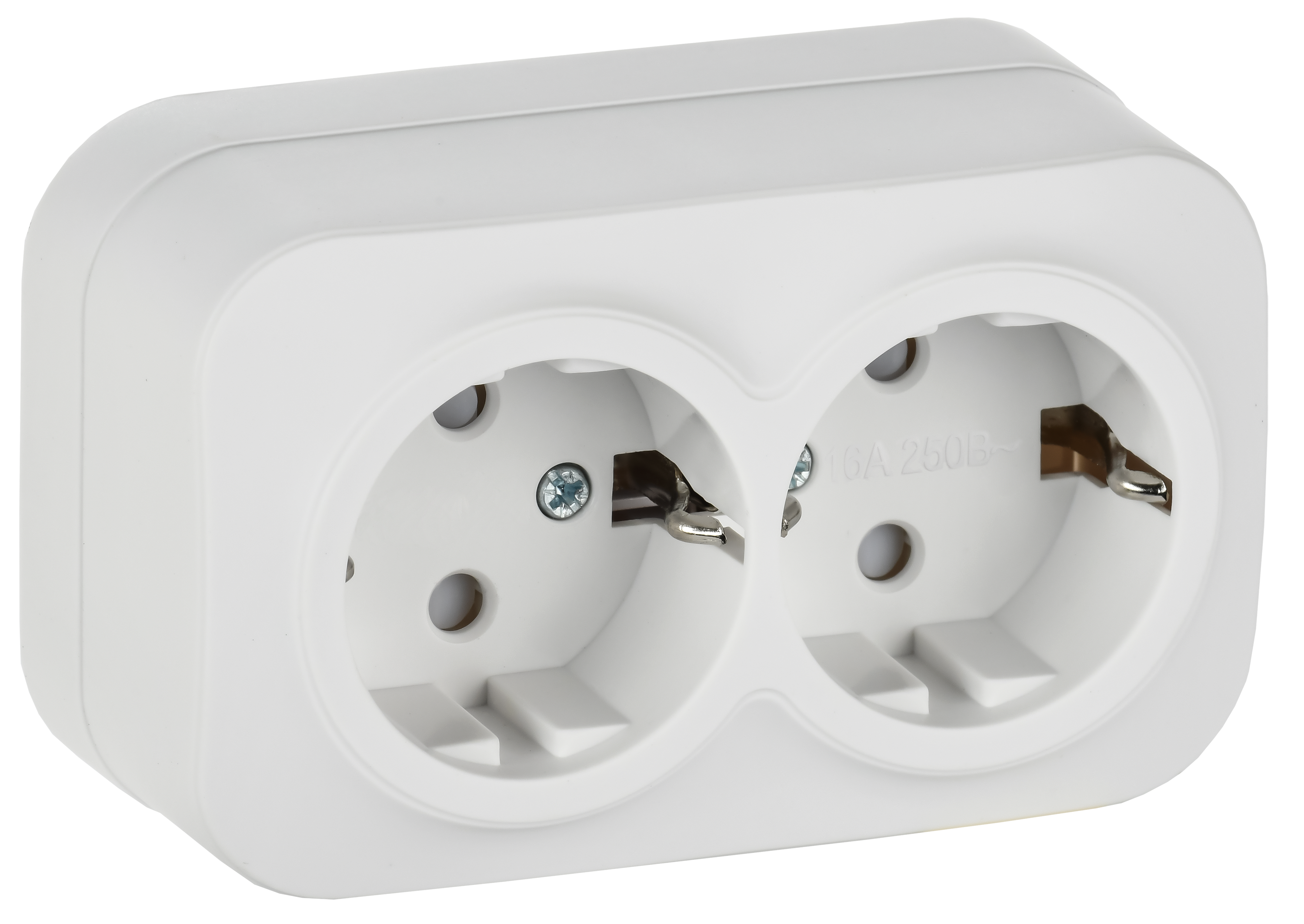 GLORY Розетка 2-местная для открытой установки с заземлением с защитными шторками 16А РСш22-3-ХБм белый матовый IEK ERH24-K01M-16