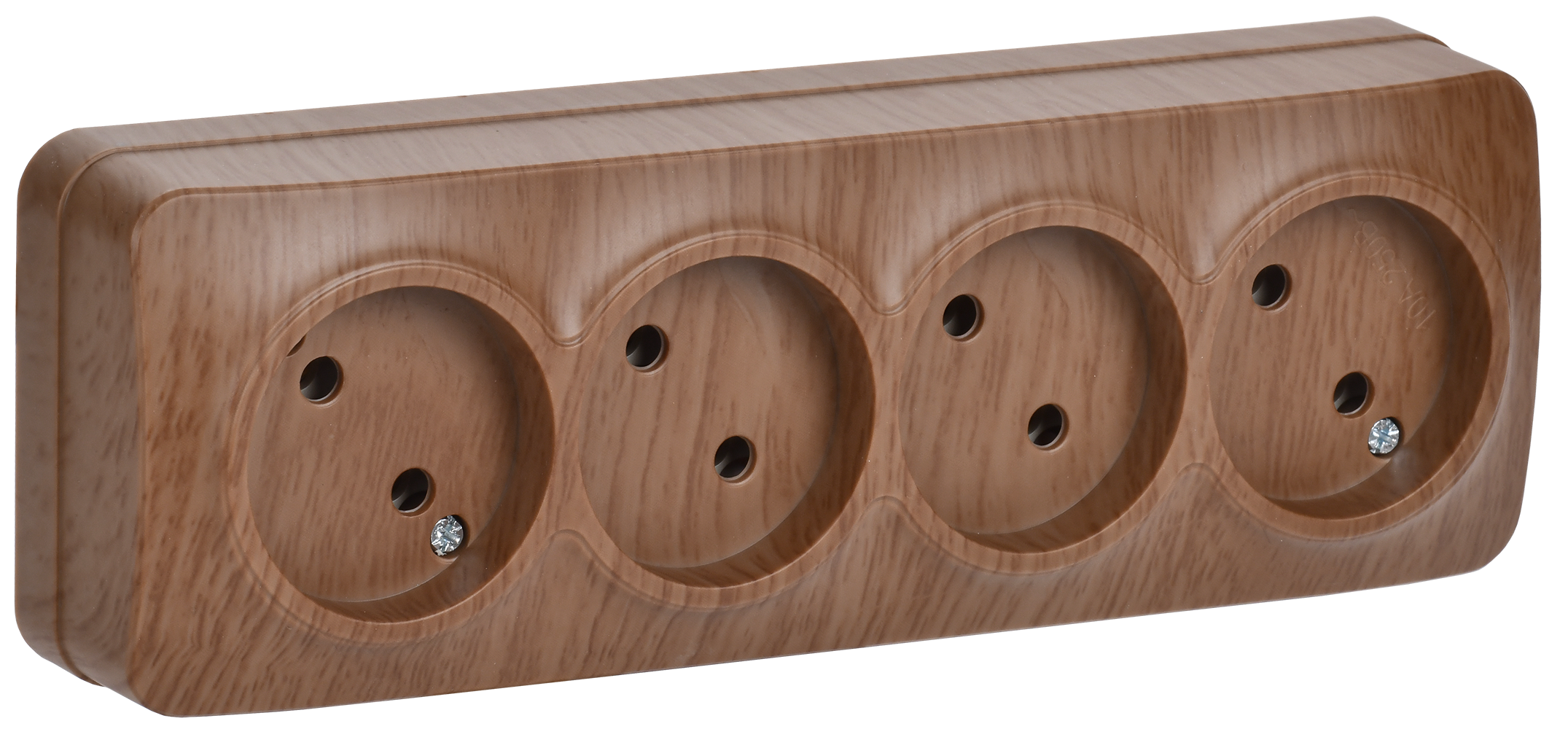 GLORY Розетка 4-местная для открытой установки без заземления без защитных шторок 10А РС24-2-ХД дуб IEK ERH40-K24-10