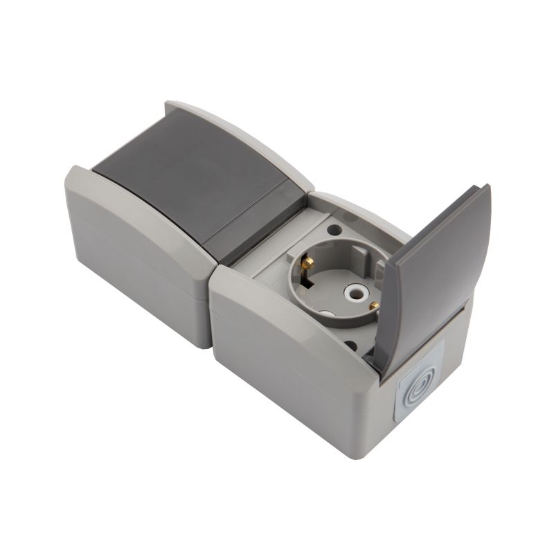 Блок вертикальный 2 розетки (керамика) INDUSTRIAL IP54 с/з, о/у, серый KRANZ - Фото 4