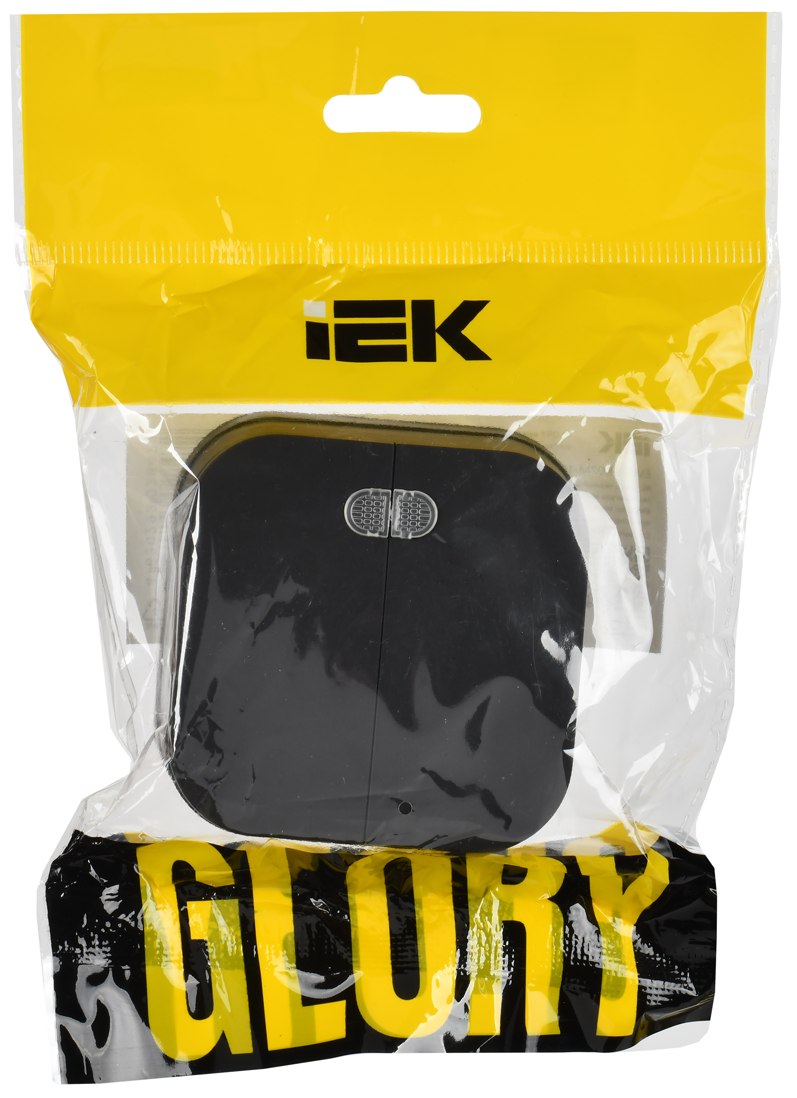 GLORY Выключатель 2-клавишный для открытой установки с индикацией 10А ВС20-2-1-ХЧм черный матовый IEK - Фото 2