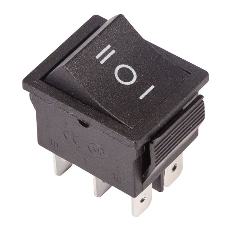 Выключатель клавишный 250V 15А (6с) ON-OFF-ON черный  с нейтралью (RWB-508, SC-767)  REXANT Индивидуальная упаковка 1 шт 36-2370-1