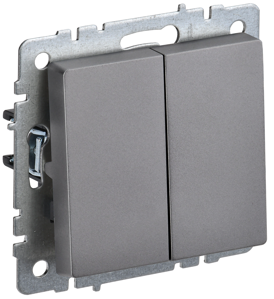 BRITE Выключатель 2-клавишный проходной 10А ВС10-2-6-БрС сталь IEK BR-V22-0-10-K46