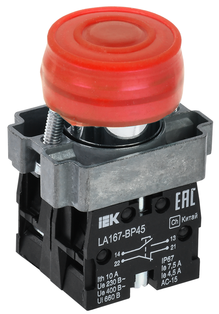 Кнопка управления LA167-BP45 d=22мм 1з+1р красная IEK