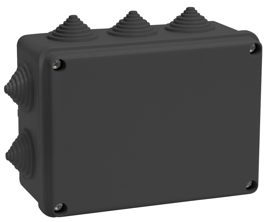 Коробка распаячная КМ41242 для открытой проводки безгалогенная (HF) 150х110х70мм IP55 10 гермовводов черная (RAL 9005) IEK UKO11-150-110-070-K02-55