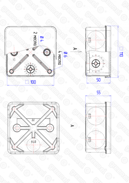 Коробка для прямого монтажа о/п 100х100х50 IP67 безгалог (HF) атмосферост. (48 шт.) GREENEL PRO