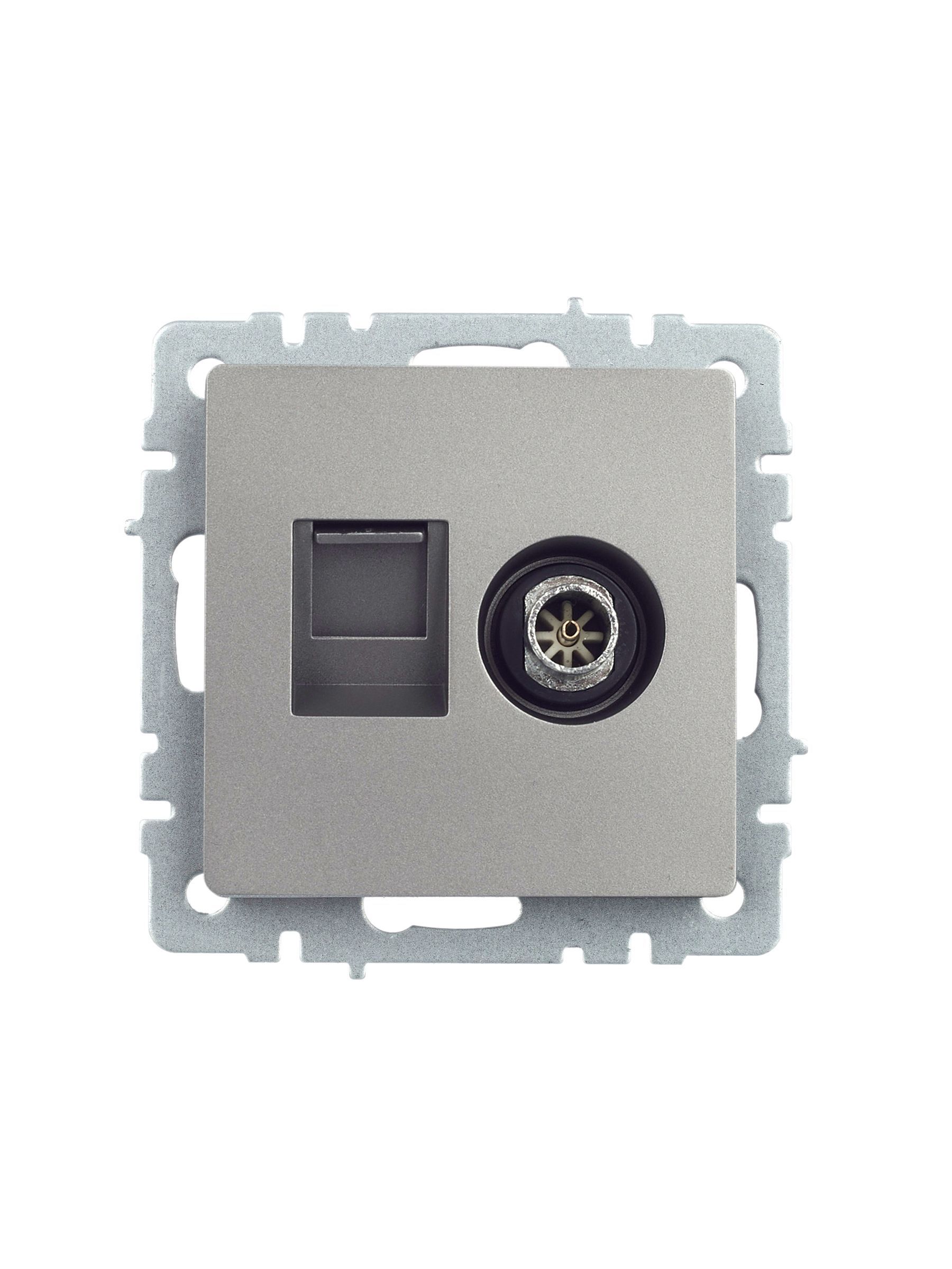 BRITE Розетка двойная TV+RJ45 кат.5E РТВ/РК12-БрС сталь IEK - Фото 2