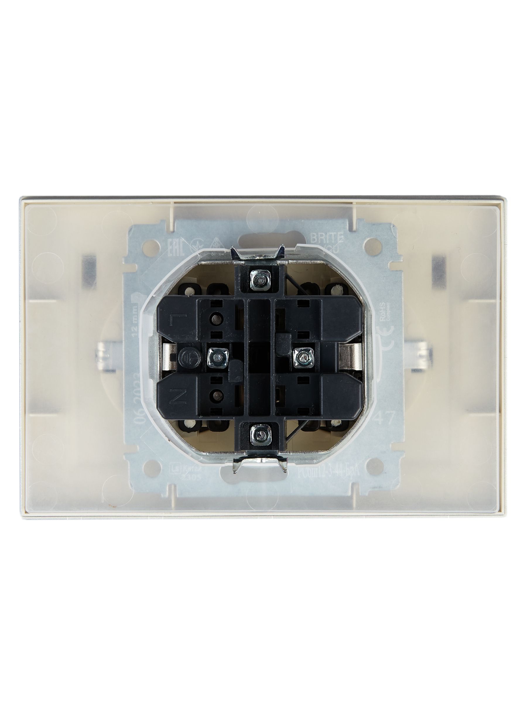 BRITE Розетка 2-местная с заземлением с защитными шторками и крышкой 16А в сборе IP44 РСбш12-3-44-БрА алюминий IEK - Фото 8