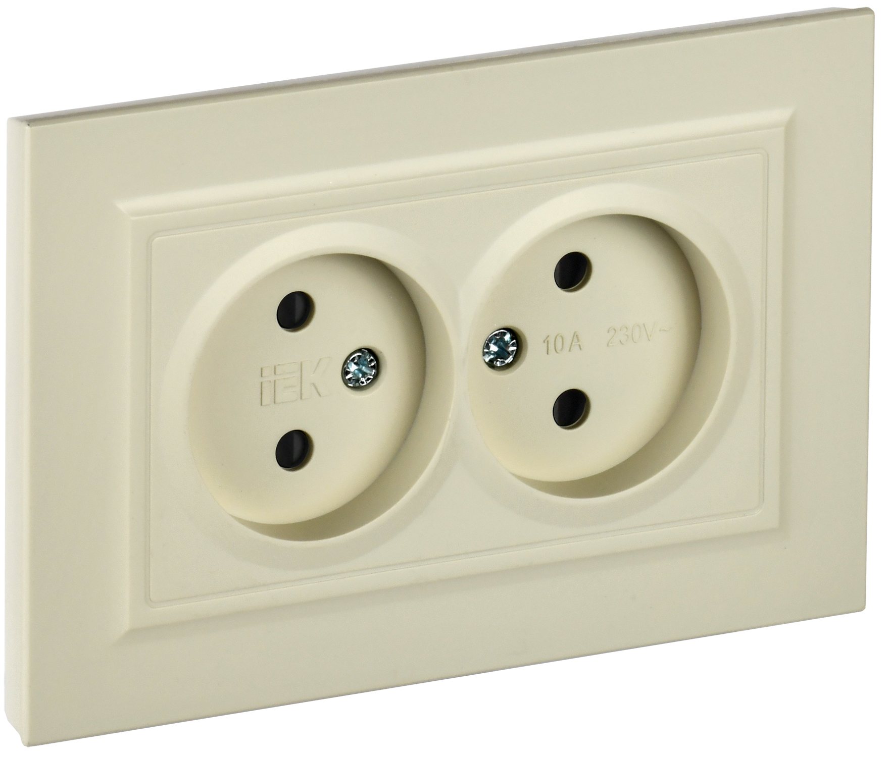 BRITE Розетка 2-местная без заземления с защитными шторками 10А в сборе РСш12-2-БрКр бежевый IEK BR-R23-10-K10-F