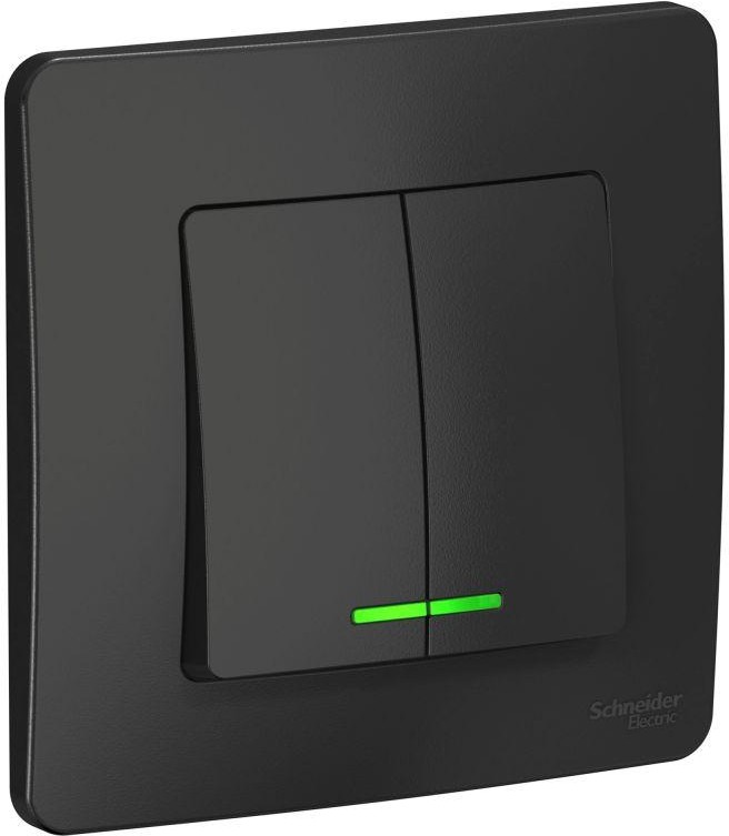Выключатель 2-кл. СП Blanca 10А IP20 (сх. 5) 250В с подсветкой антрацит SE BLNVS010516 - Фото 2