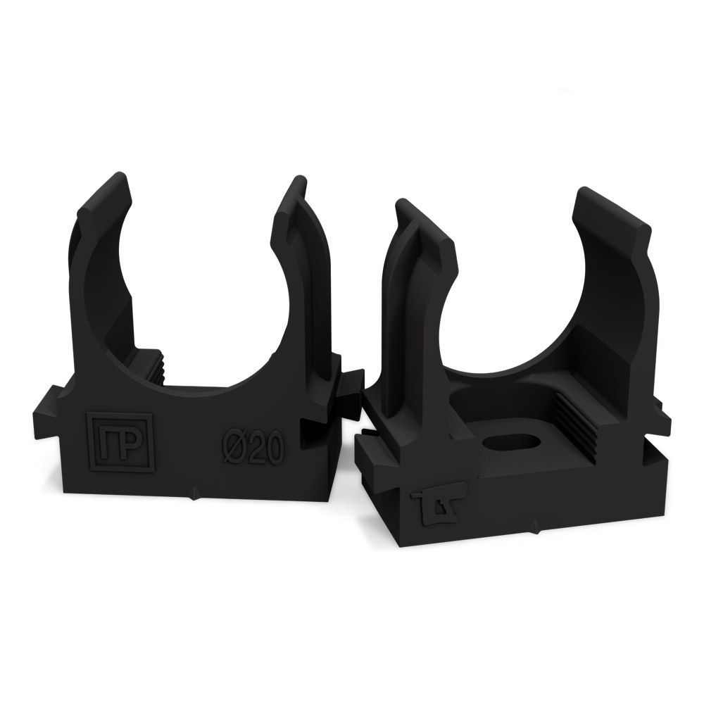 Крепеж-клипса для труб атмосферостойкая для монтажного пистолета черная в п/э d20 мм (100шт/900шт уп