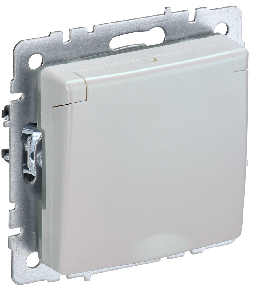 BRITE Розетка 1-местная с заземлением с защитными шторками и крышкой 16А IP44 РСбш10-3-44-БрЖ жемчуг IEK BR-R16-16-44-K36