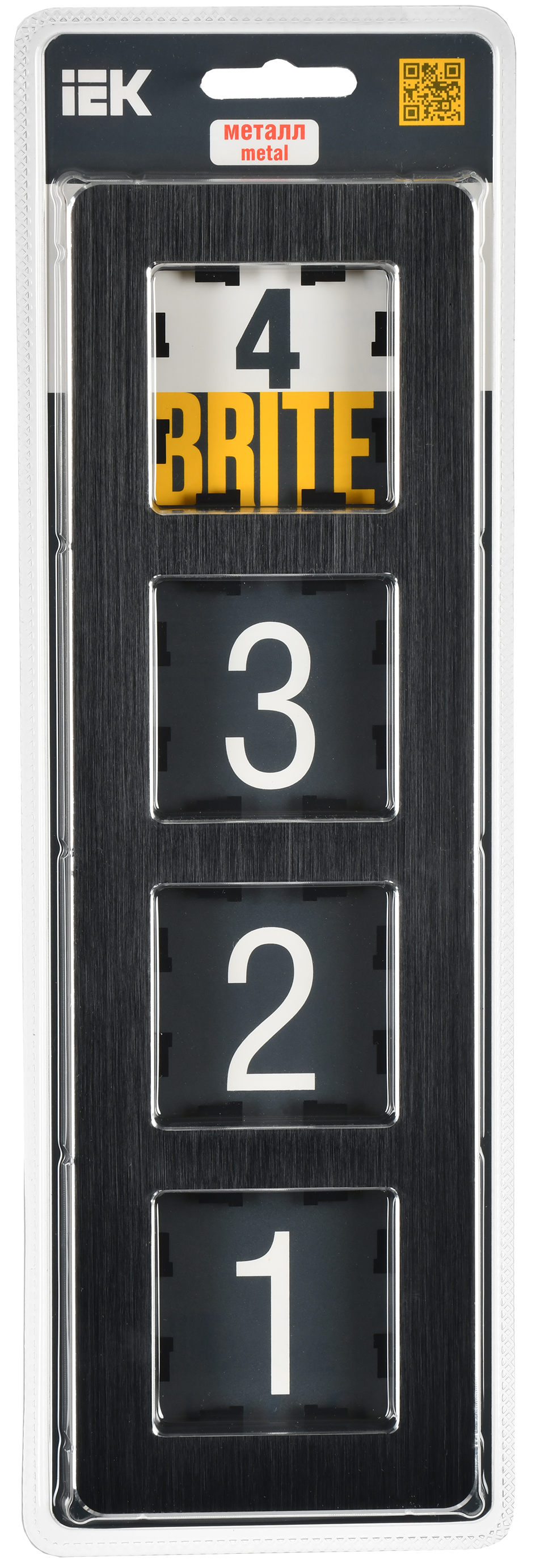 BRITE Рамка 4-местная РУ-4-1-Бр металл черный RE AL IEK - Фото 2