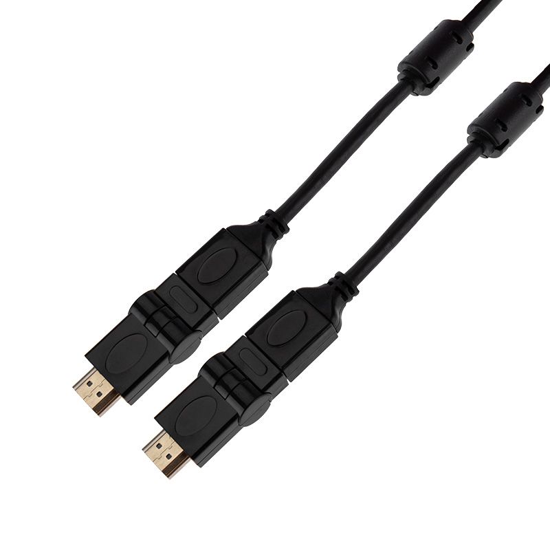 Шнур HDMI - HDMI 1.4, 2м, Gold, с фильтрами, угловой 360° REXANT 17-6204-3