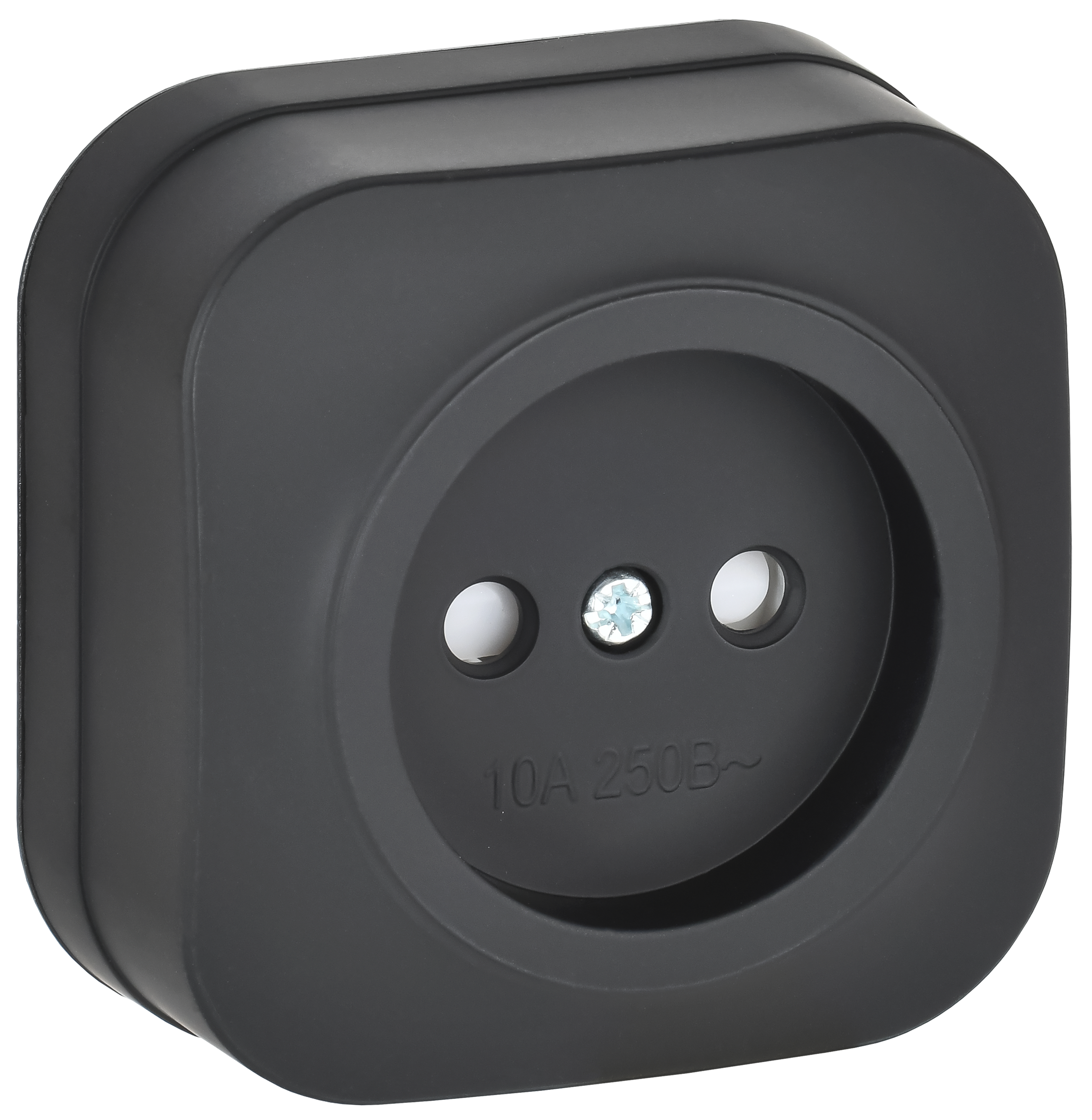 GLORY Розетка 1-местная для открытой установки без заземления с защитными шторками 10А РСш20-2-ХЧм черный матовый IEK ERH13-K02M-10