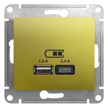 Розетка USB Glossa тип A+C 5В/2.4А 2х5В/1.2А механизм фисташк. SchE GSL001039