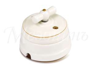 Выключатель ретро проходной фарфор поворотный на 2 положения в комплекте с подъемной рамкой, 10А GE70404-50