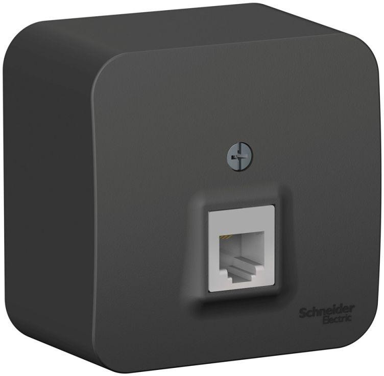 Розетка телефонная 1-м ОП Blanca RJ11 с изолир. пластиной антрацит SE BLNIA011006