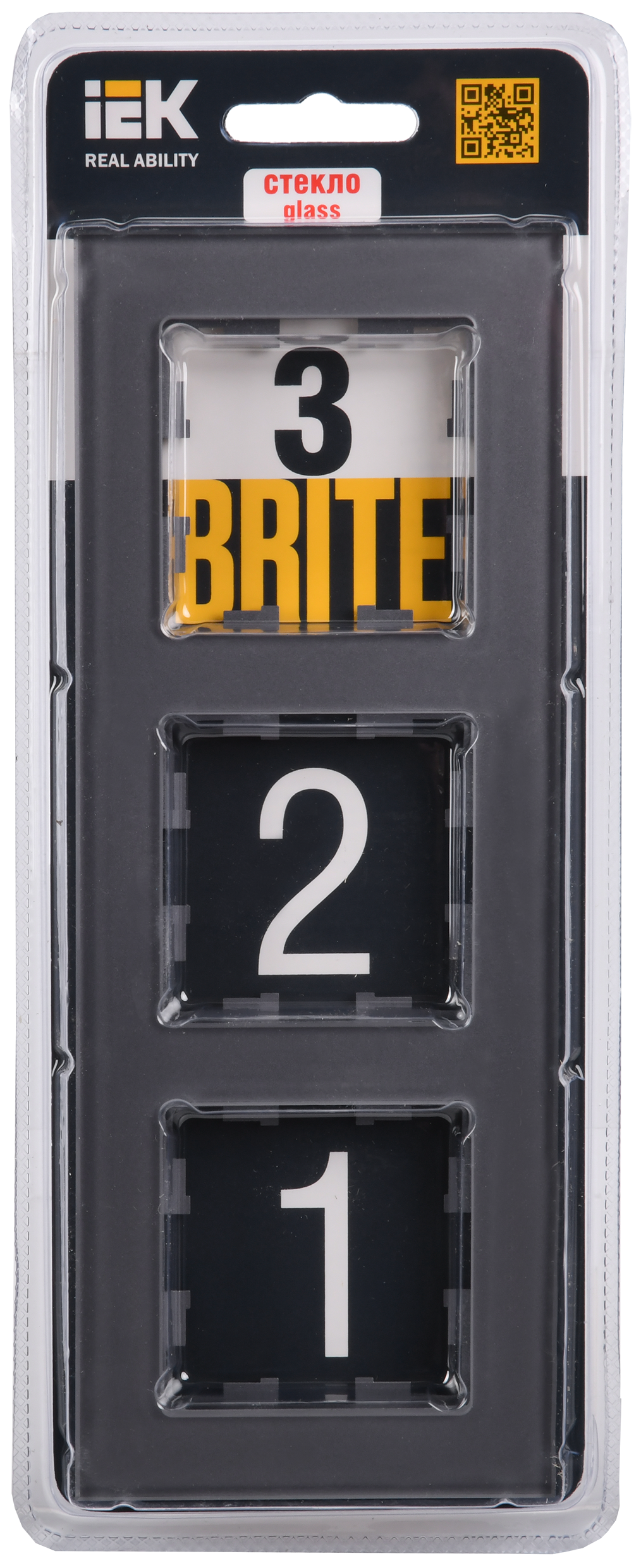 BRITE Рамка 3 -местная РУ-3-2-БрСе стекло серый IEK - Фото 2