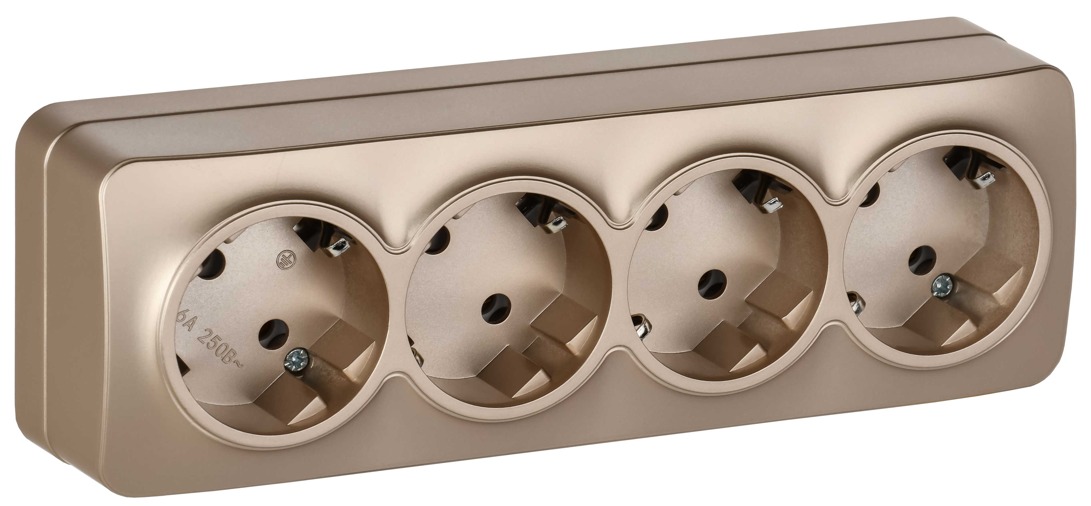 GLORY Розетка 4-местная для открытой установки с заземлением без защитных шторок 16А РС24-3-ХШм шампань матовый IEK ERH41-K37M-16