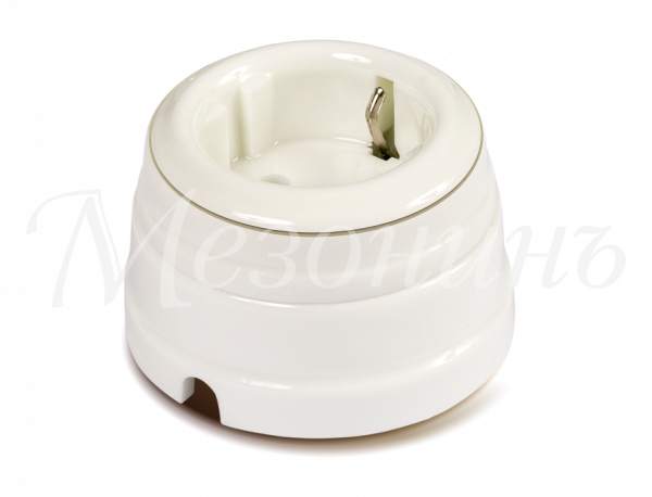 Розетка ретро фарфоровая двухполюсная с з/к,в комплекте с подъемной рамкой 16А 250В, цвет - белый 