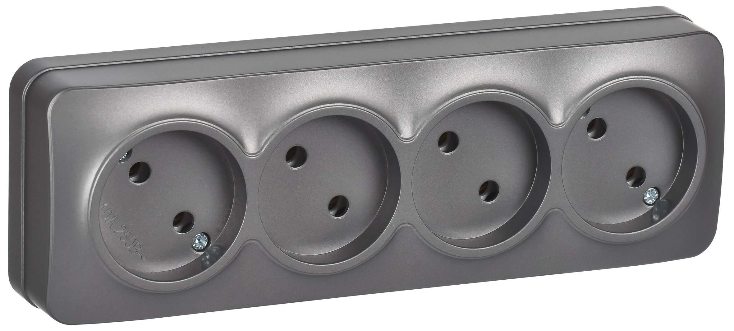 GLORY Розетка 4-местная для открытой установки без заземления без защитных шторок 10А РС24-2-ХСм сталь матовый IEK ERH40-K46M-10