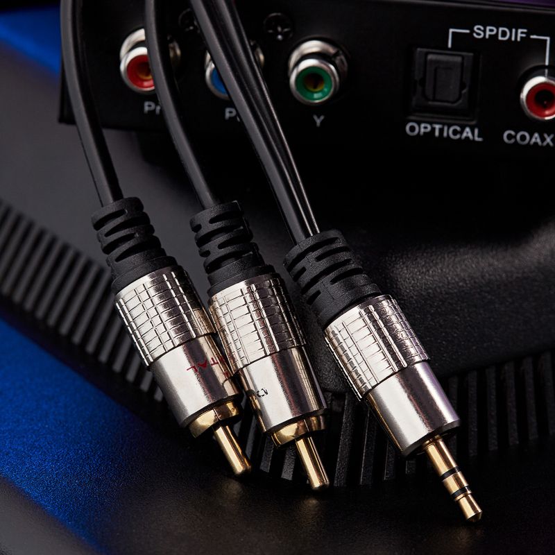 Шнур Стерео 3,5мм - 2 RCA, 3м, Gold-металл REXANT - Фото 4