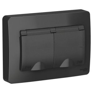 Розетка 2-м СП Blanca 16А IP44 250В с заземл. защ. шторки с крышкой антрацит SE BLNRS441126 1210385