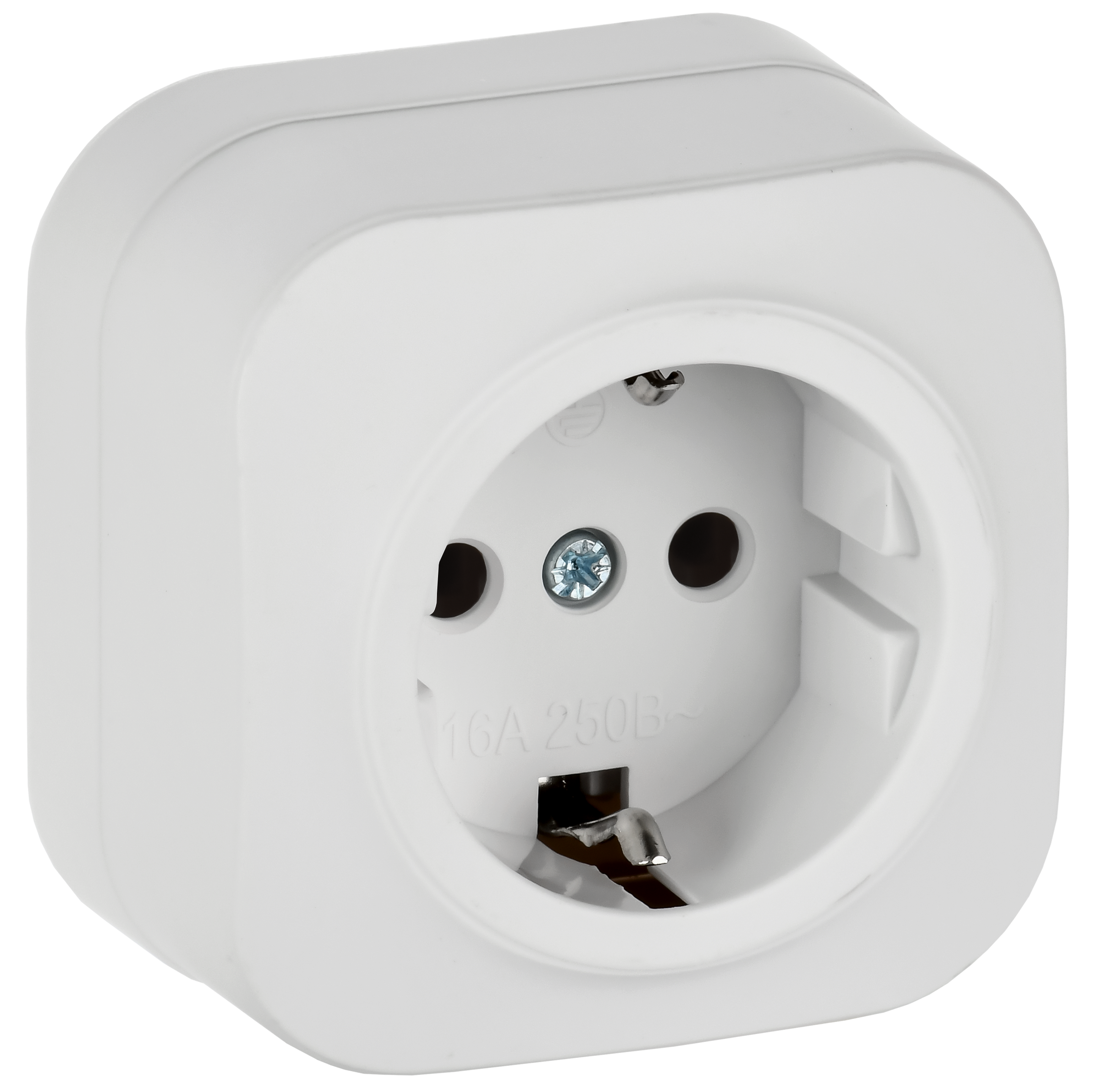 GLORY Розетка 1-местная для открытой установки с заземлением без защитных шторок 16А РС20-3-ХБм белый матовый IEK ERH11-K01M-16