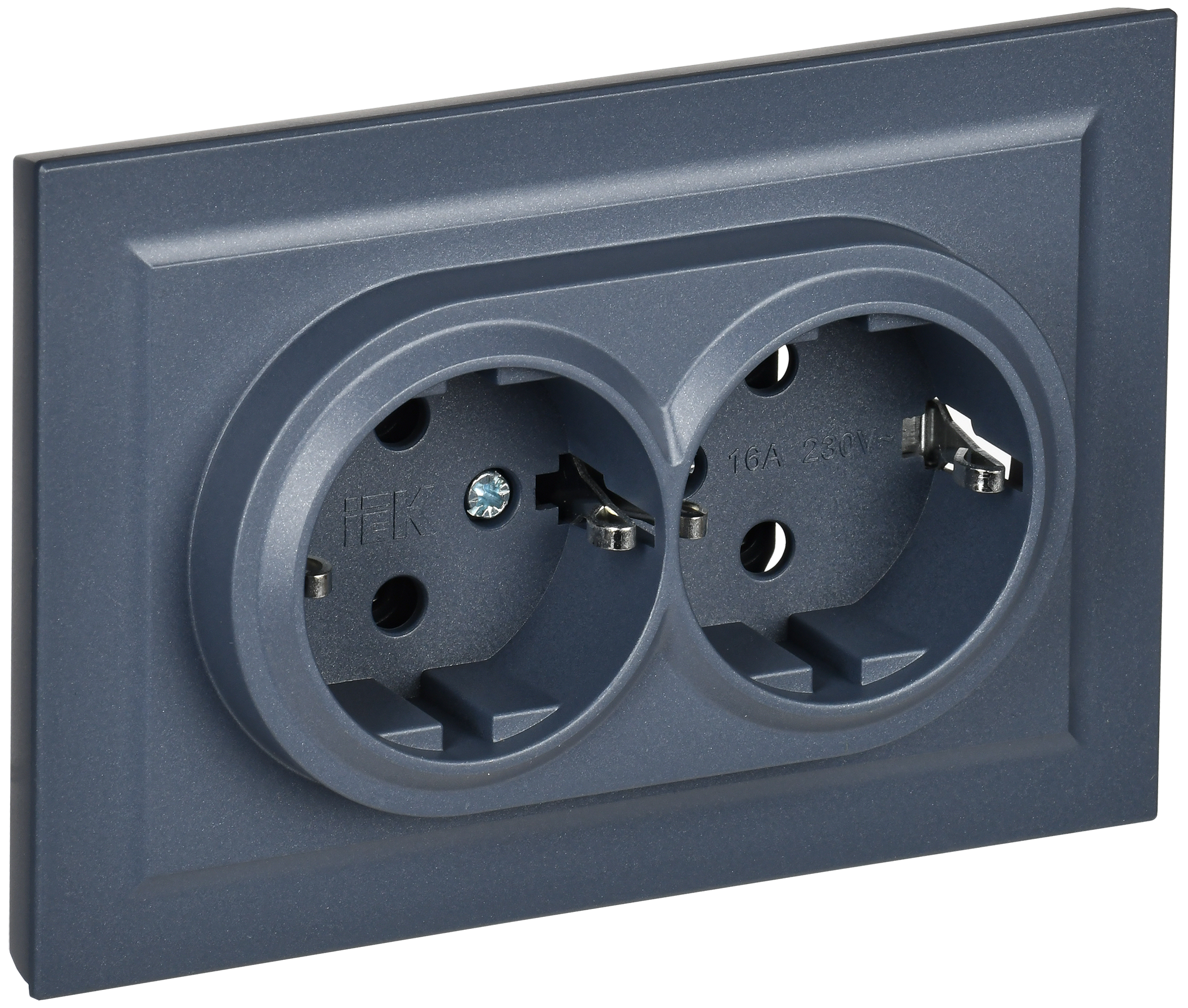 BRITE Розетка 2-местная с заземлением без защитных шторок 16А в сборе РС12-3-БрМ маренго IEK