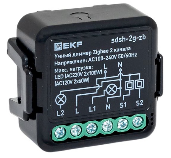 Умный диммер в подрозетник 2-канальный Zigbee EKF Connect Select
