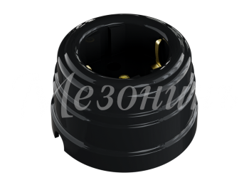 Розетка ретро пластиковая, двухполюсная, с заземляющим контактом, IP20, цвет - черный