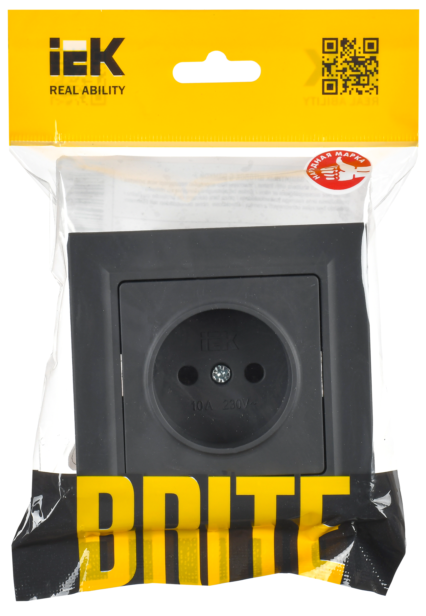 BRITE Розетка 1-местная без заземления без защитных шторок 10А в сб. РСР10-1-0-БрГ графит IEK - Фото 2