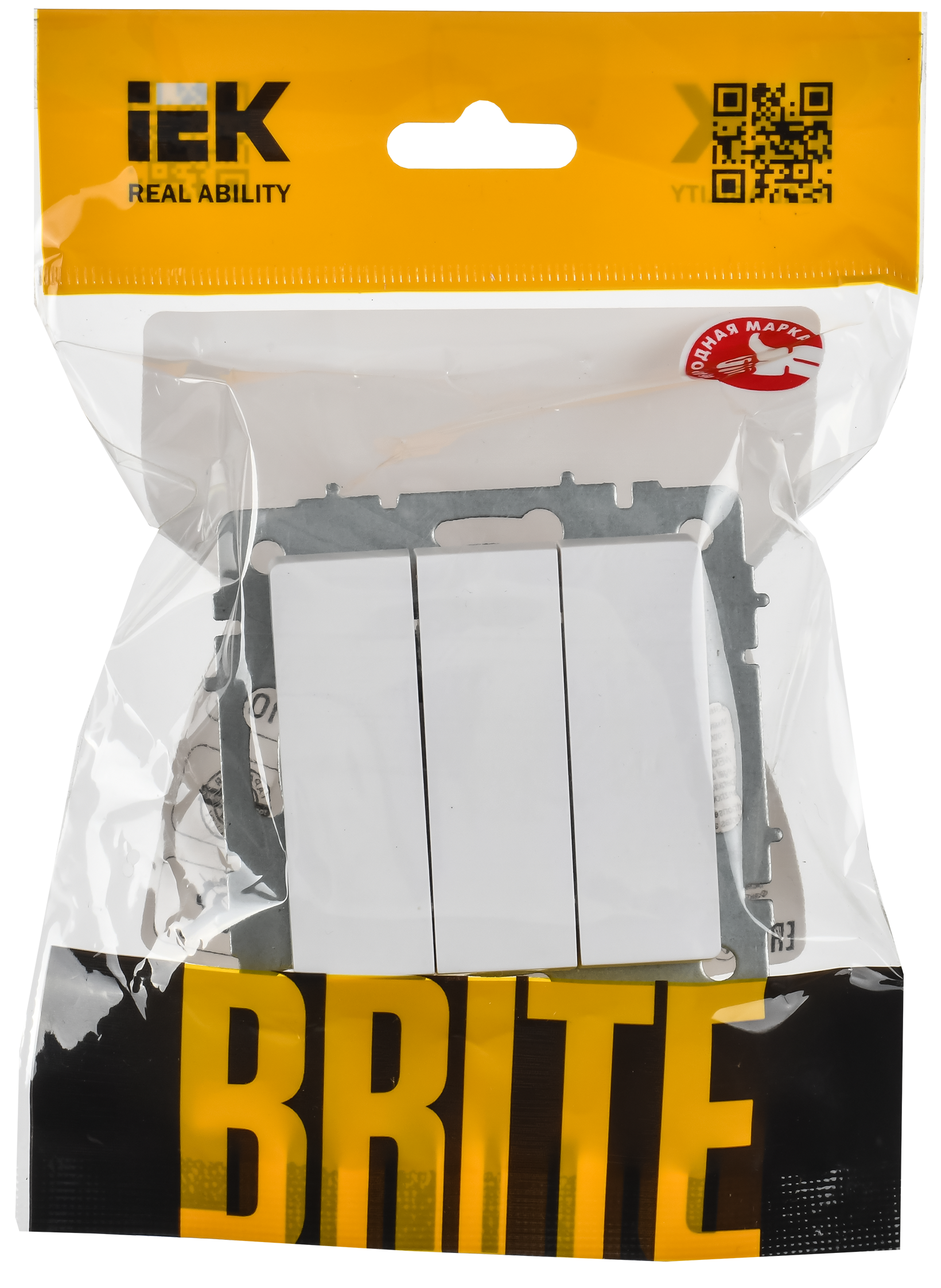 BRITE Выключатель 3-клавишный 10А ВС10-3-0-БрАБ арктический белый IEK - Фото 2