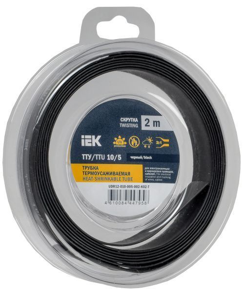 Трубка термоусадочная ТТУ нг-LS 10/5 черная (2м/упак) IEK UDR12-010-005-002-K02-T