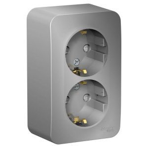 Розетка 2-м ОП Blanca 16А IP20 250В с заземл. защ. шторки с изолир. пластиной алюм. SE BLNRA011213 1210556