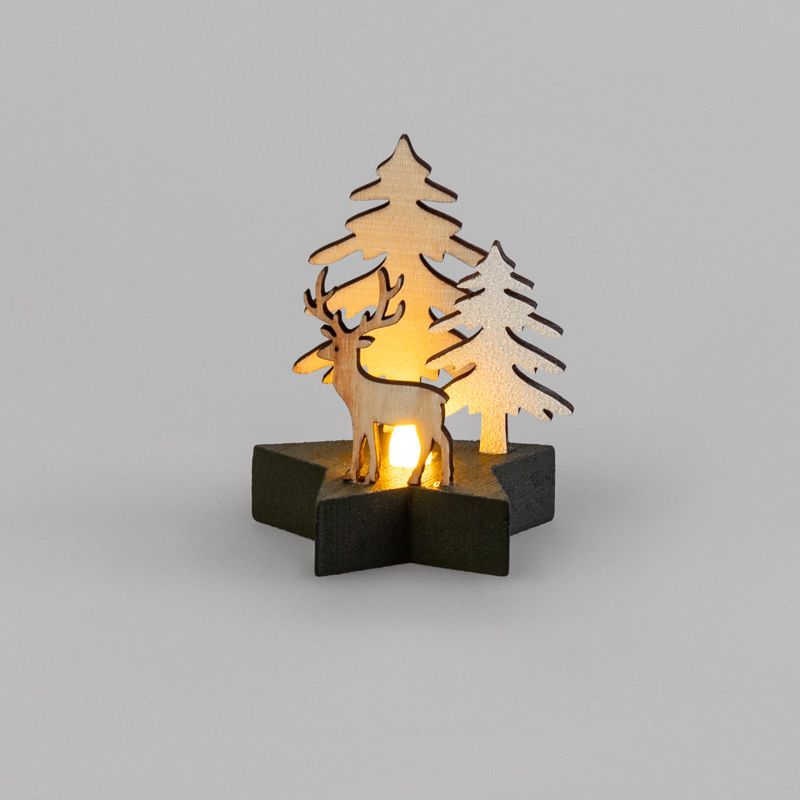 Деревянная фигурка с подсветкой Олень в лесу 9x8x10 см 504-042