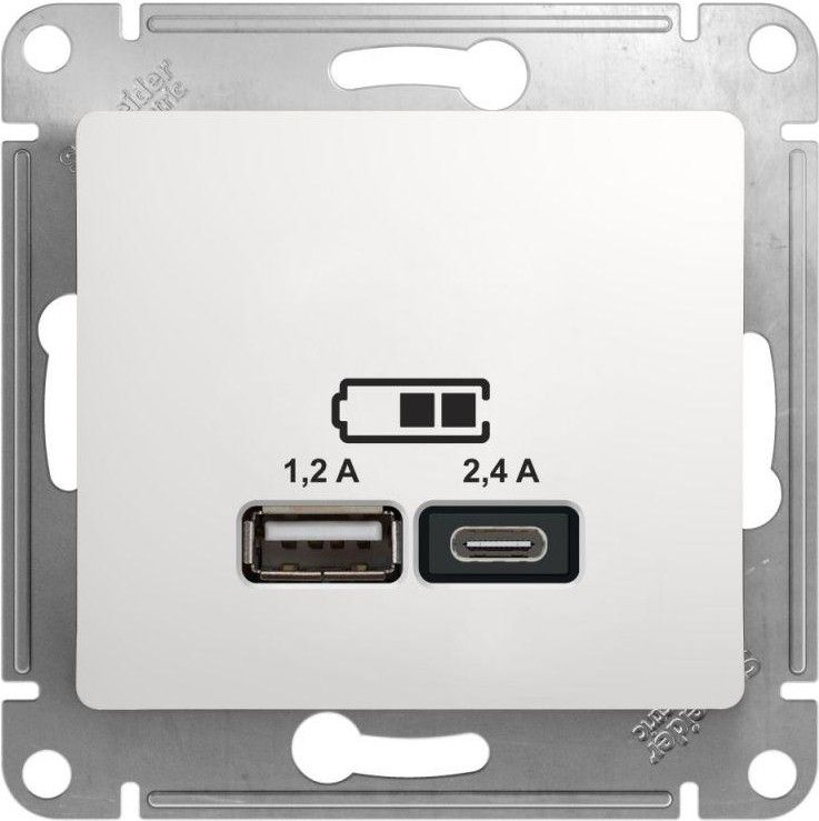 Розетка USB Glossa тип A+C 5В/2.4А 2х5В/1.2А механизм бел. SE GSL000139