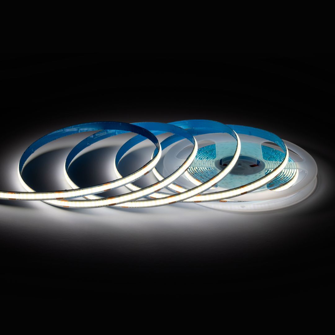 00-394 Светодиодная лента 24В, 10Вт/м, COB, 312д/м, IP20, 900лм/м, ширина подложки 8мм, 5м, CRI 90+, д/б, 4000К. 00-394