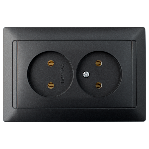 Розетка штепсельная двухместная скрытой установки РС16-307 графит