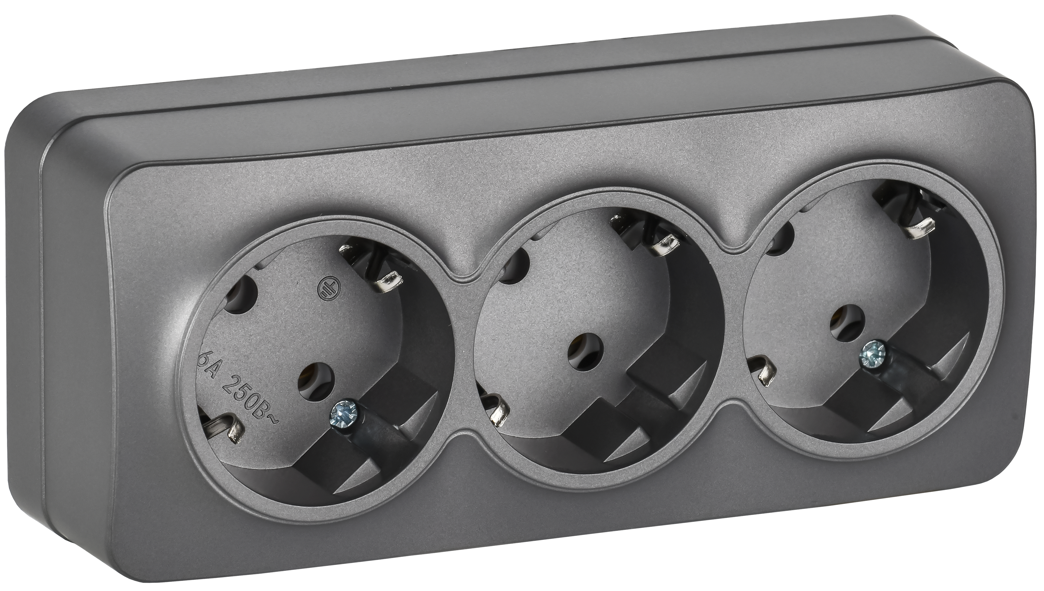 GLORY Розетка 3-местная для открытой установки с заземлением без защитных шторок 16А РС23-3-ХСм сталь матовый IEK ERH31-K46M-16