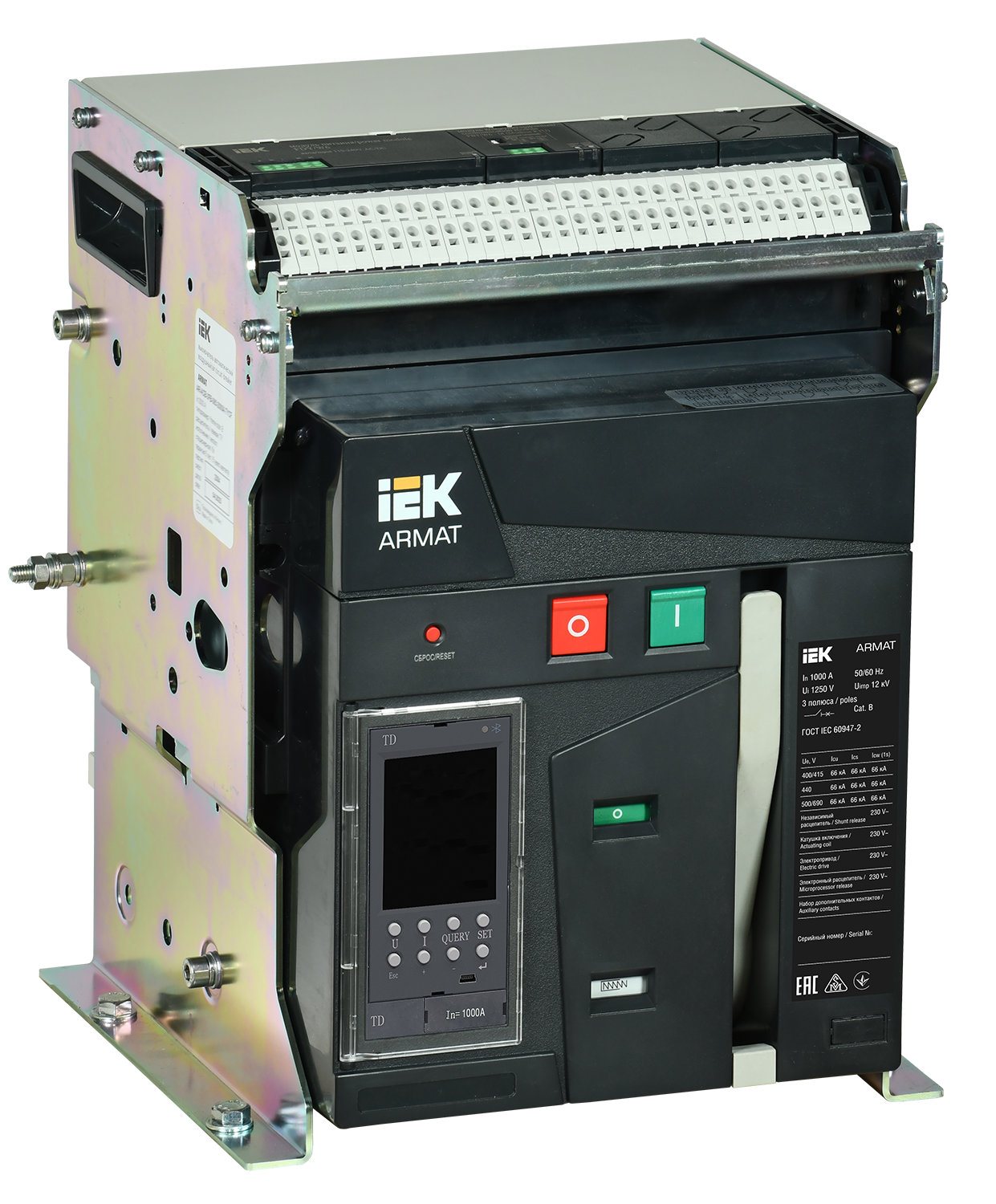 ARMAT AR-A2N TD10 3P F HR Выключатель автоматический воздушный 66кА расцепитель TD 1000А 3P стационарный с аксессуарами ~220-240В: реле отключения, ре