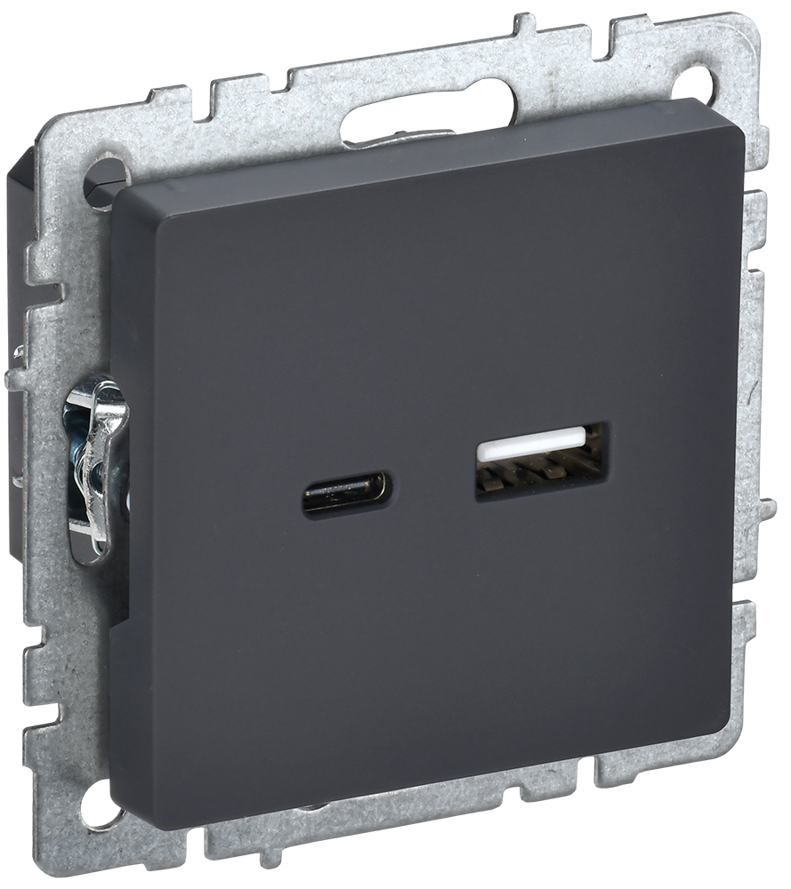 BRITE Розетка USB A+C 18Вт РЮ11-1-БрГ графит IEK BR-U22-018-K53