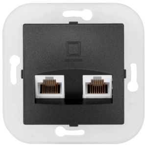 Розетка компьютерная двухместная скрытой установки (полимерный суппорт) РК216-011 графит 11406BY