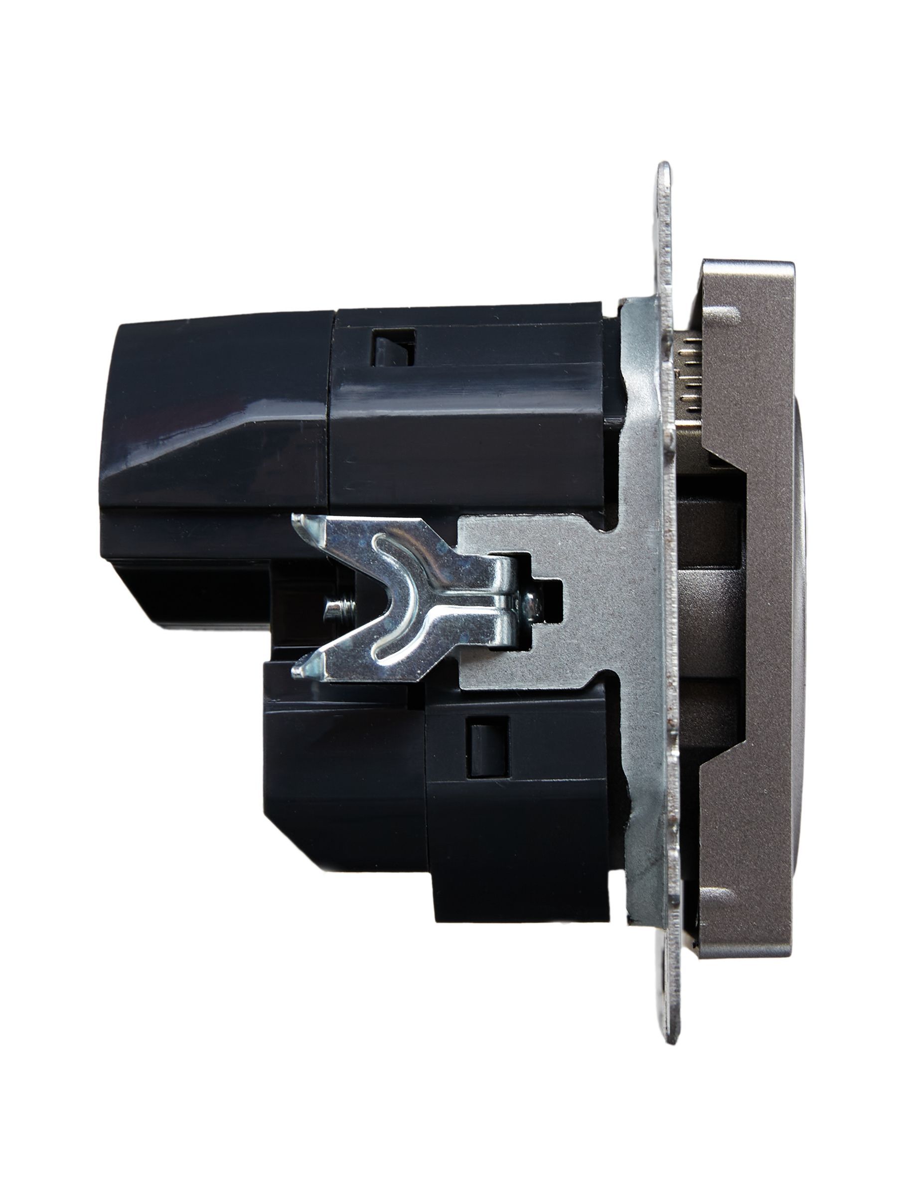 BRITE Розетка 1-местная с заземлением с защитными шторками 16А с USB A+A 5В 2,1А РЮш10-1-БрС сталь IEK - Фото 3