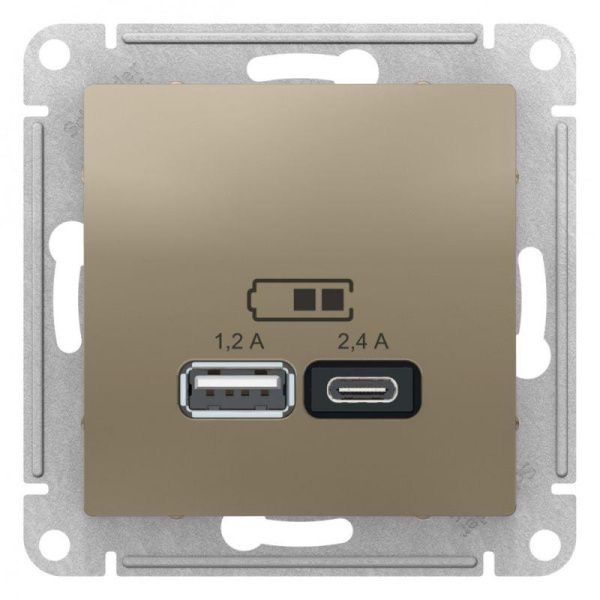 Розетка USB AtlasDesign тип A+C 5В/2.4А 2х5В/1.2А механизм шампань SE ATN000539